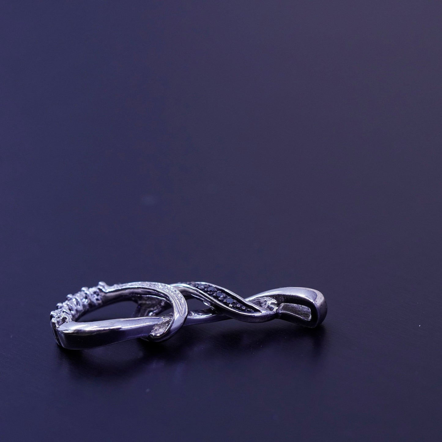Vintage two tone sterling 925 silver pendant, entwined teardrop with diamond