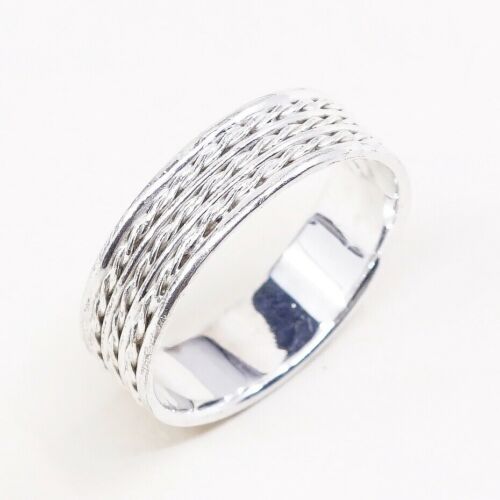 Size 10.75, Vtg Sterling Silver Handmade Ring 925 Band w Braided Cable