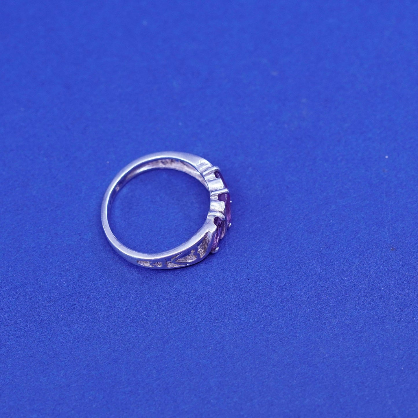 Size 6, vintage Sterling 925 silver handmade ring with Marquise amethyst ring