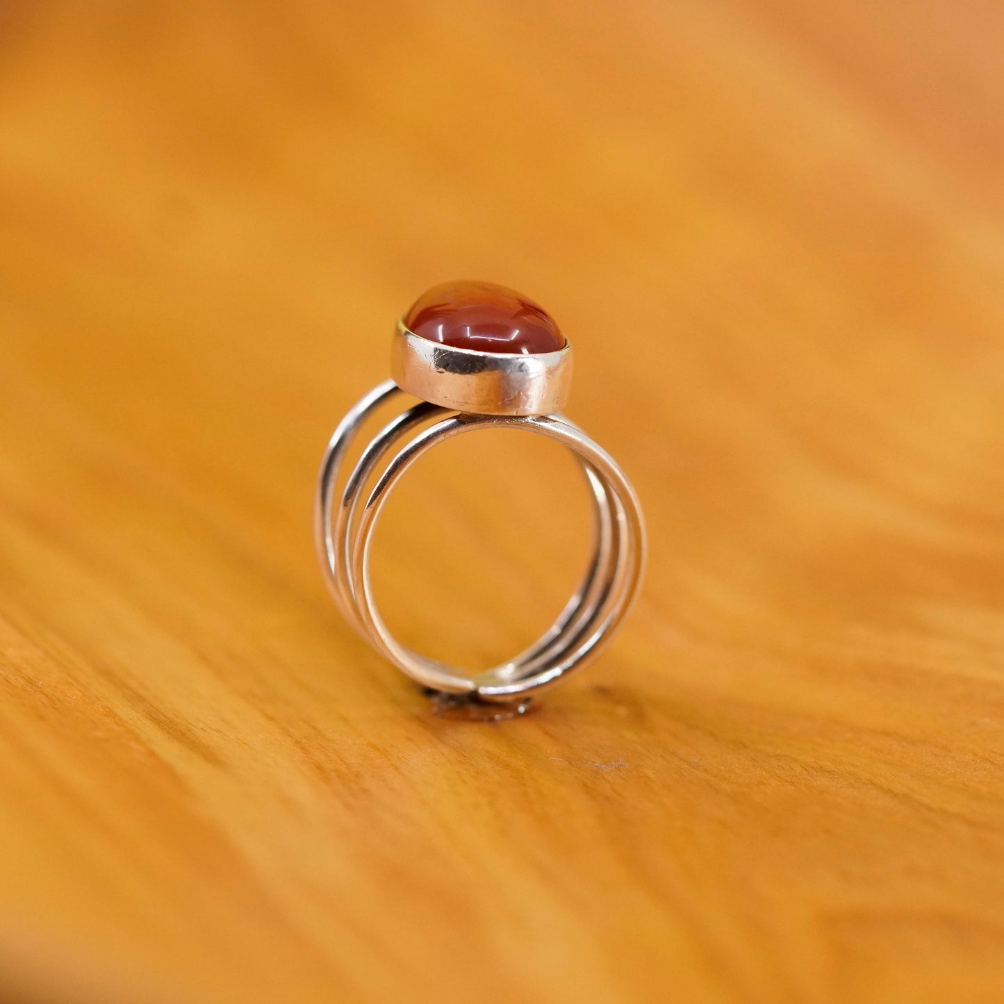 Size 6, vintage Sterling silver handmade ring with oval carnelian