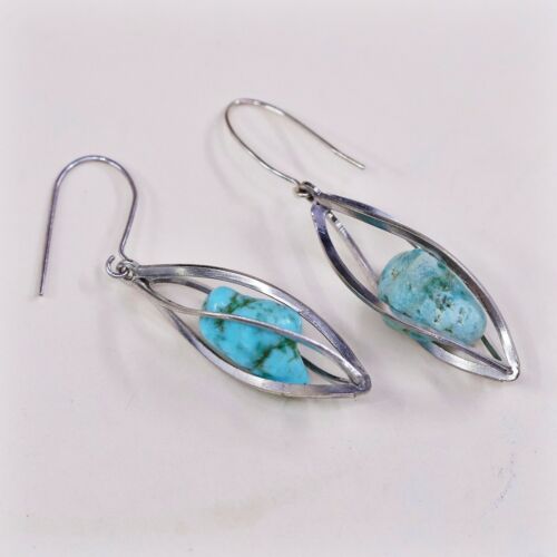 Amazing handmade Sterling Silver earrings 925 Twisted Dangle W/ Turquoise Nugget