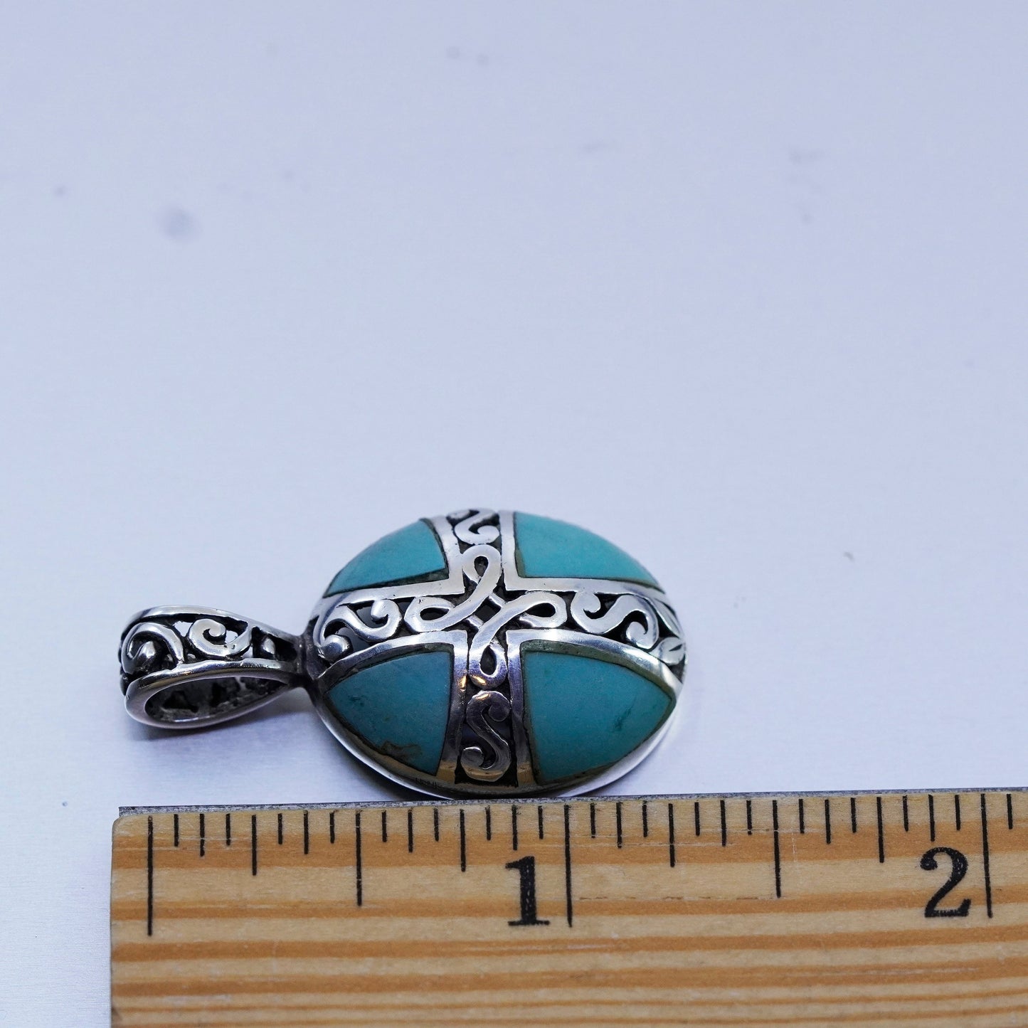 Vintage southwestern sterling 925 silver filigree cross pendant with turquoise