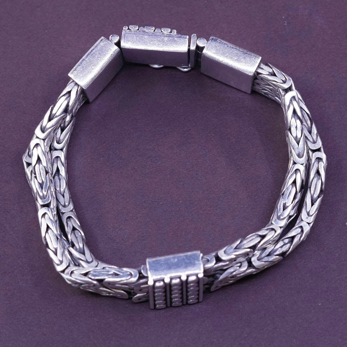 6.75”, 15mm, vtg heavy Sterling silver handmade bracelet, 925 wheat chain Bali