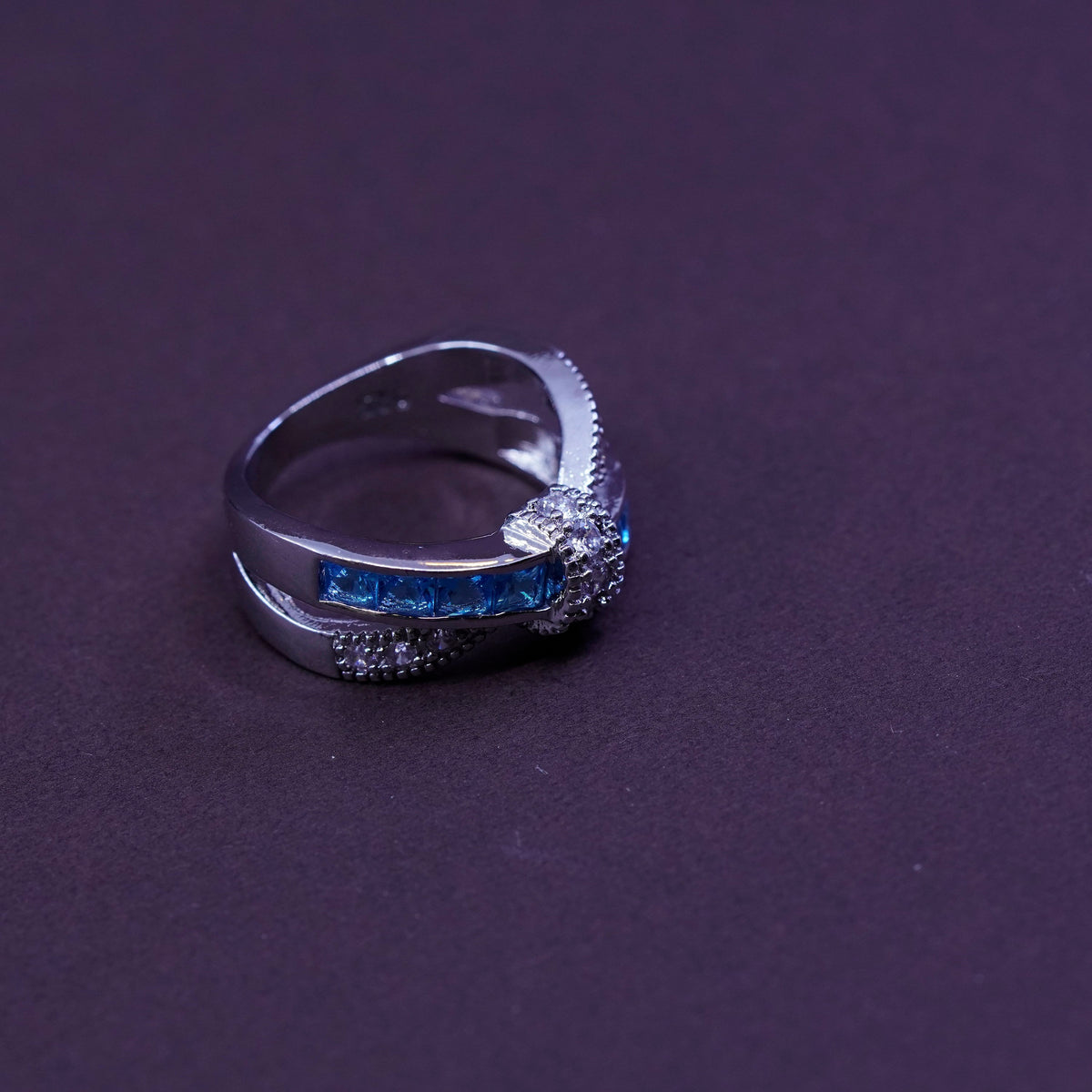 size 7, vintage Sterling silver handmade ring, 925 entwined band w/ topaz N cz