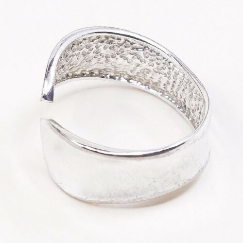 Size Adjustable, Vtg Ribbed Sterling 925 Silver Handmade Wrap Around Ring