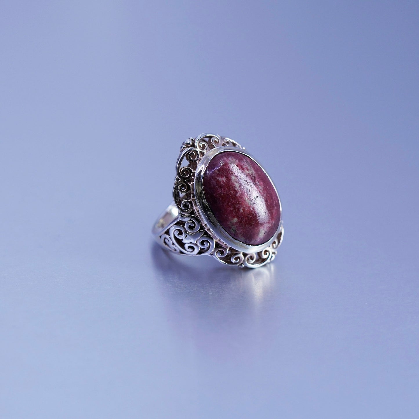 Size 7.25, vtg vermeil gold over Sterling 925 silver filigree ring red jasper