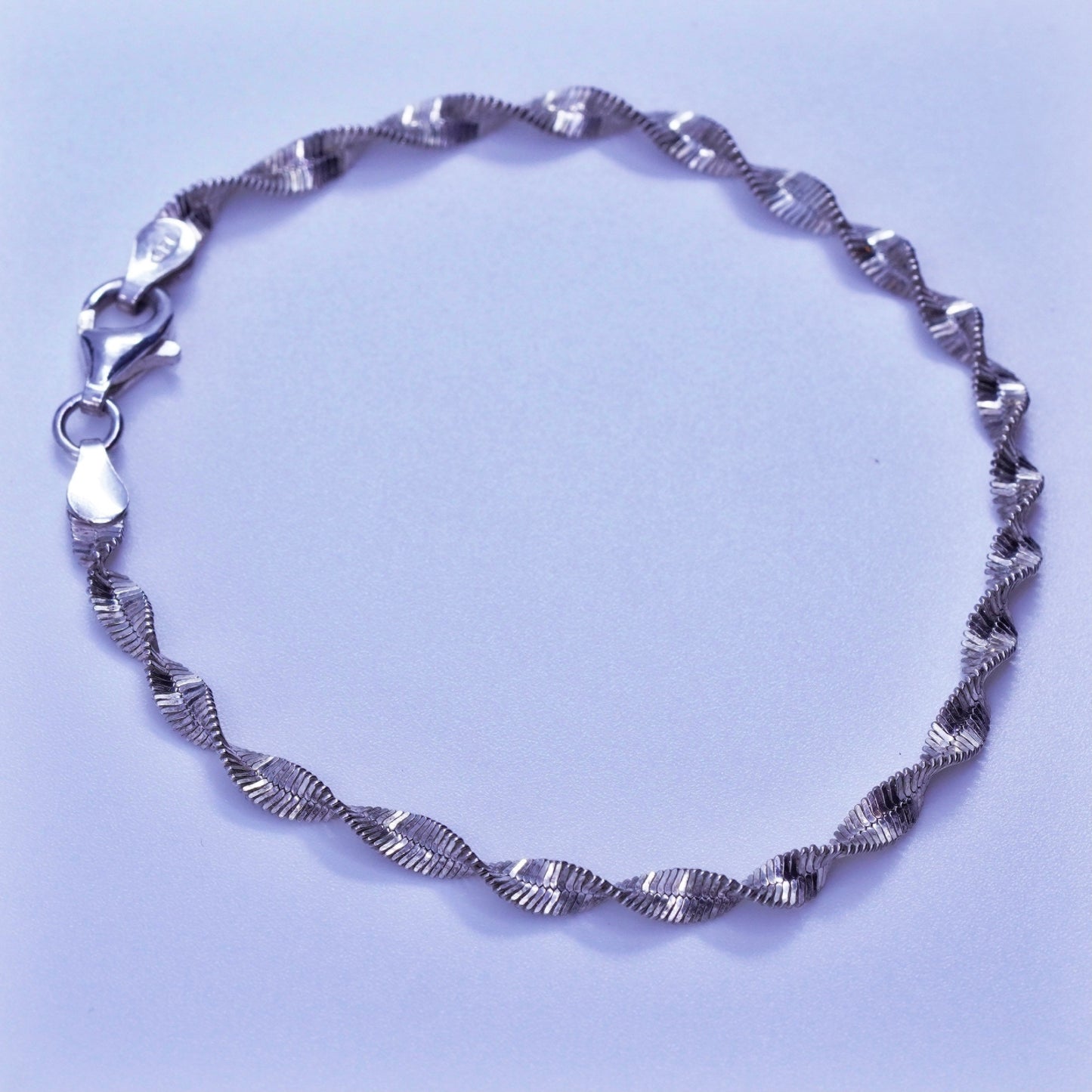 7.25”, Vintage Italy Sterling 925 silver handmade bracelet, twisted link anklet