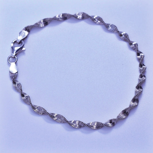 7.25”, Vintage Italy Sterling 925 silver handmade bracelet, twisted link anklet