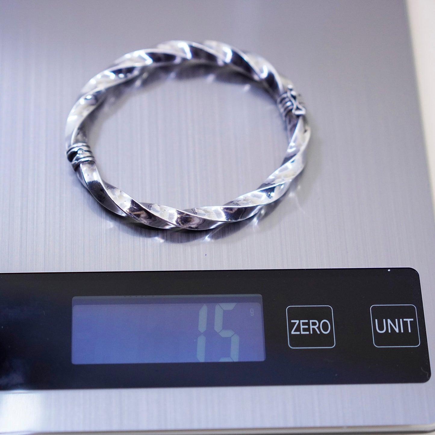 7”, Vintage sterling silver handmade bracelet, twisted 925 cable hinged bangle