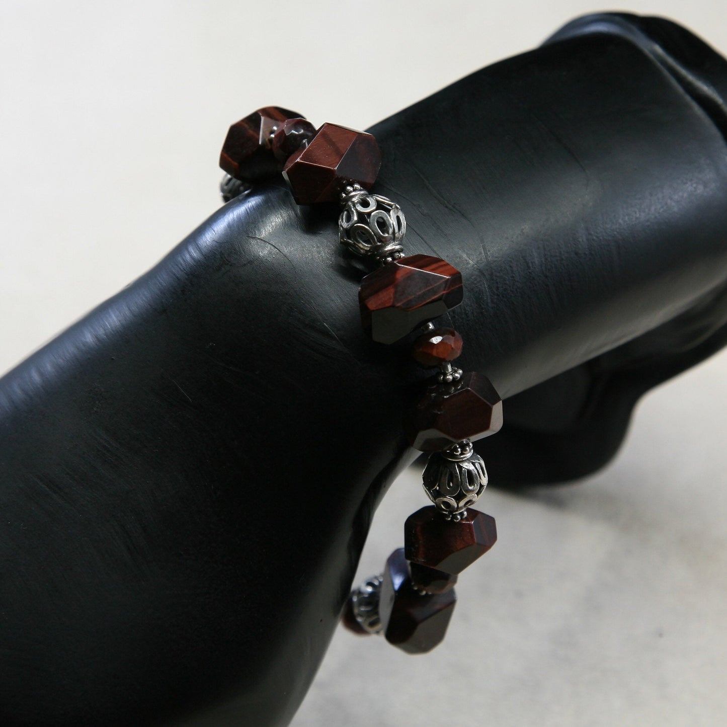 8”, handmade vintage Jasper beads w/ 925 beads bracelet N Sterling silver clasp