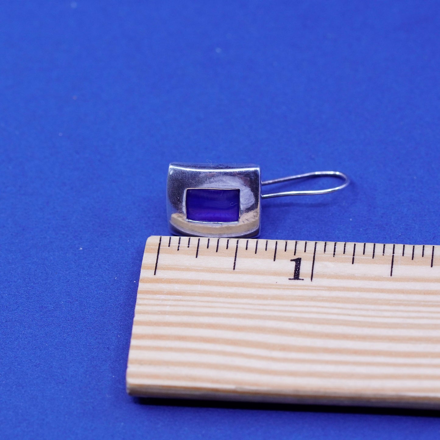Vintage Sterling 925 silver handmade earrings with blue cat eye