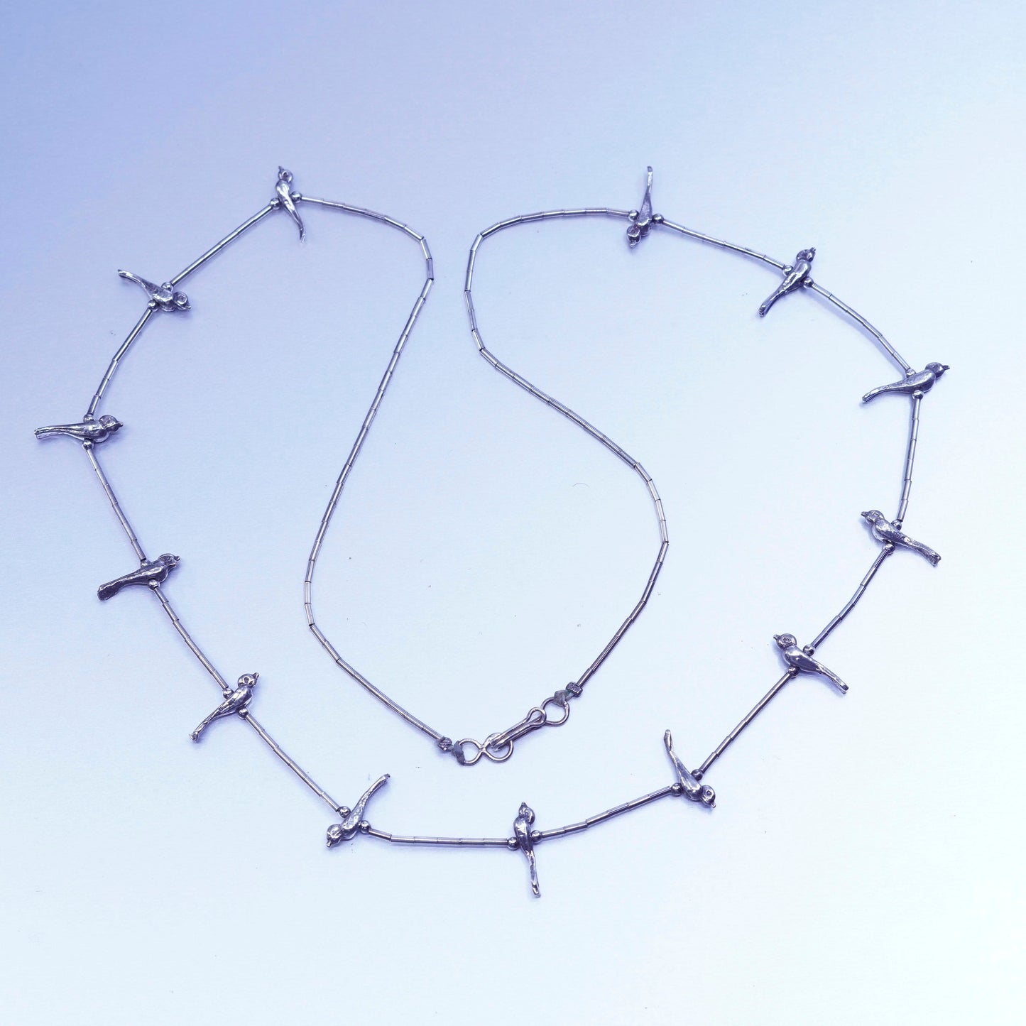 26” Native American Liquid Sterling 925 Silver Bird Charm Fetish necklace chain