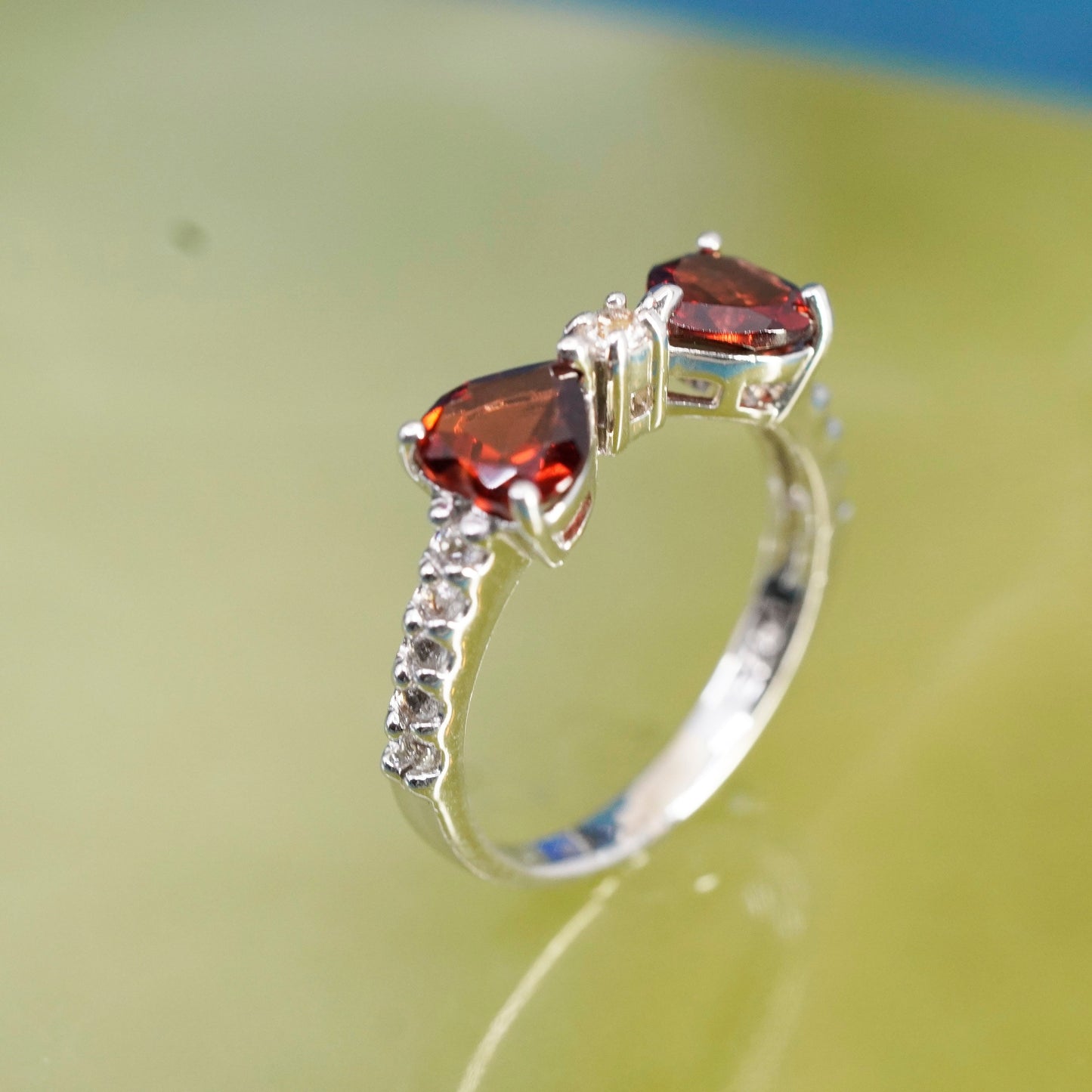 Size 6, vintage Sterling 925 silver handmade ring with heart Ruby and cz