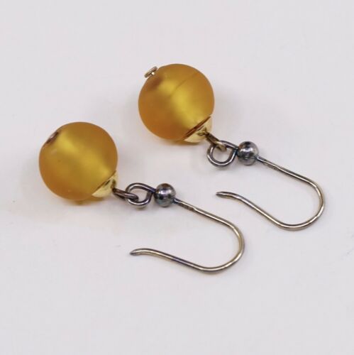 Vtg Sterling 925 Silver Handmade Earrings W/ Orange Bead, Stamped 925