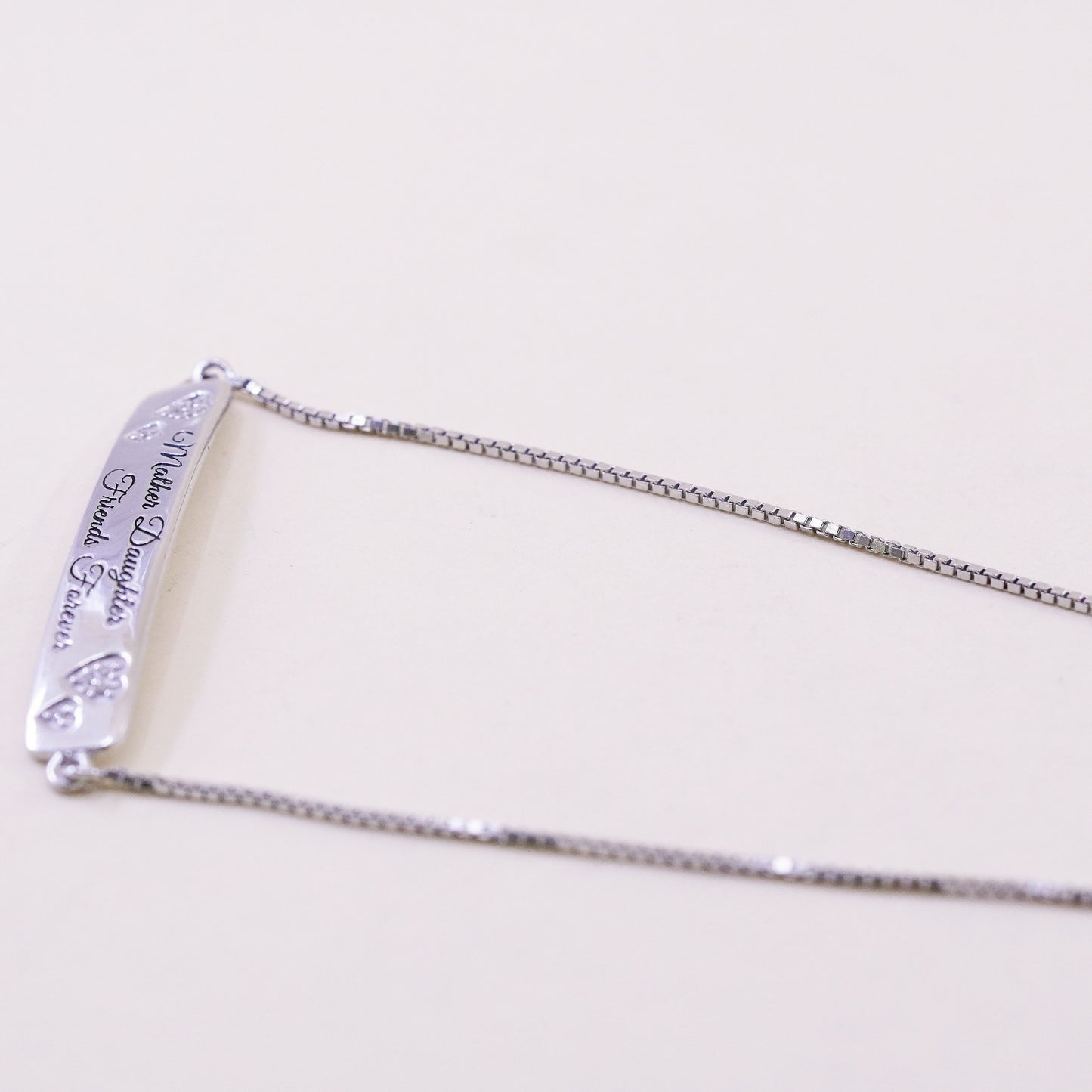 Vintage sterling silver bracelet, 925 box chain name “Mather daughter friends