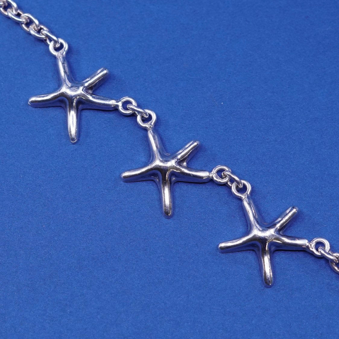 7", 4mm, vtg Sterling silver bracelet, 925 bold circle chain w/ starfish charm