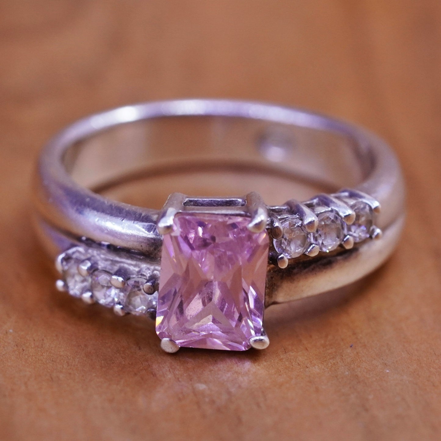 Size 8, Sterling silver handmade ring, 925 band with oval pink Cz stone