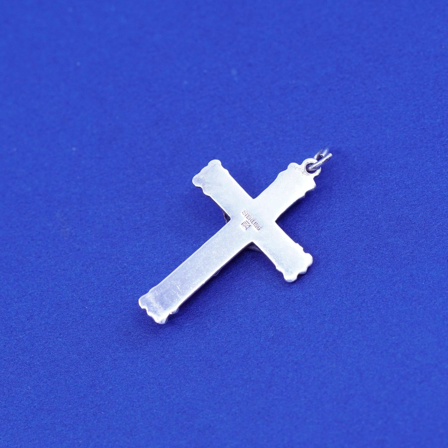 Vintage Sterling silver handmade pendant, 925 cross with relief Jesus