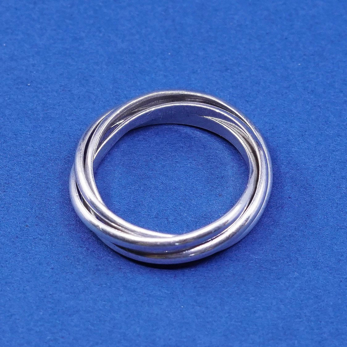 sz 6, vtg Sterling silver handmade ring, 925 entwined band