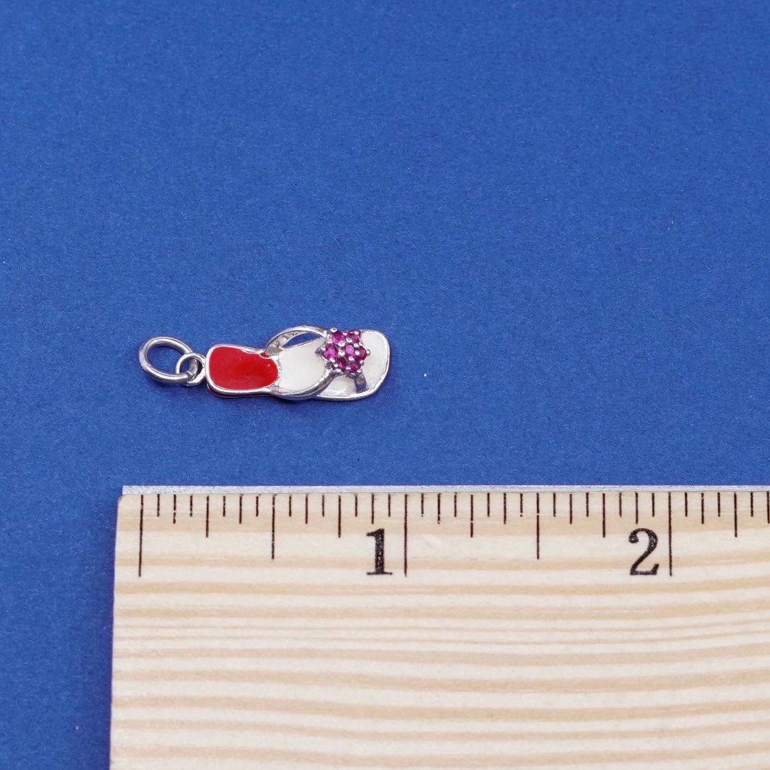 vtg enamel Sterling silver handmade pendant, 925 sandal, flip flop charm