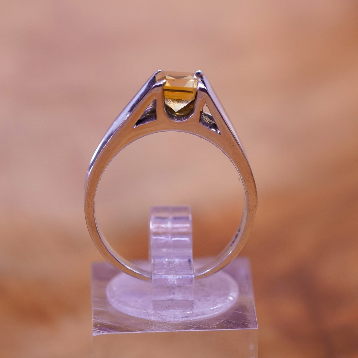 Size 7, vintage Sterling 925 silver handmade statement ring with citrine