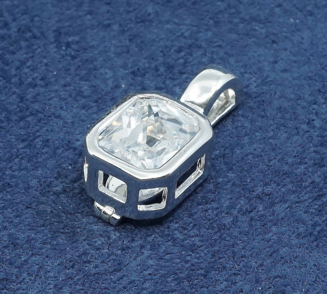 vtg interchangeable Sterling silver handmade pendant, 925 w/ square crystal