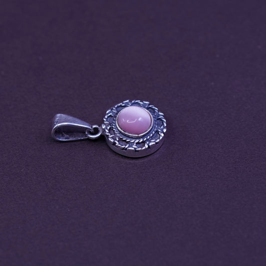 Vintage Sterling silver handmade pendant, Mexico 925 w/ pink cat’s eye pendant