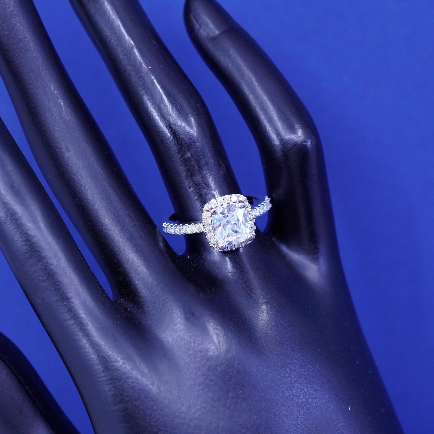 Size 8, vintage Sterling 925 silver engagement anniversary ring with cluster Cz