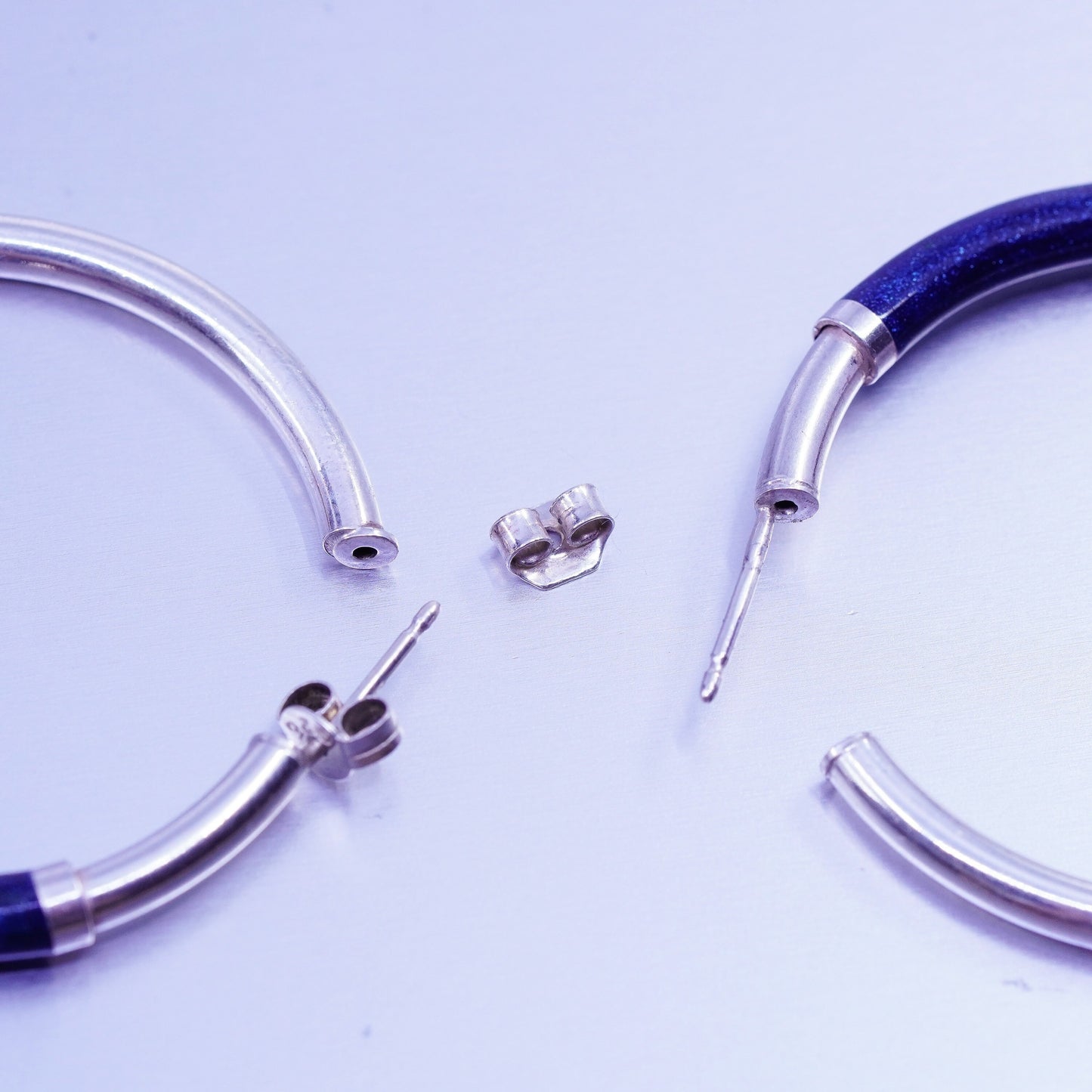 1.5”, vintage Italy Sterling silver handmade earrings, bold 925 hoops w/ enamel