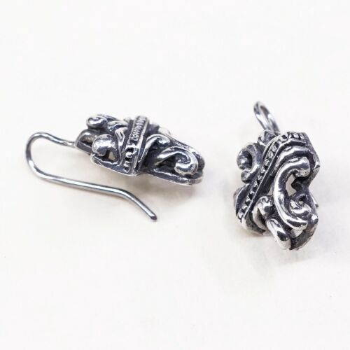 Vtg ATI Sterling Silver Handmade Earrings, Filigree Bali 925 Cross Dangles