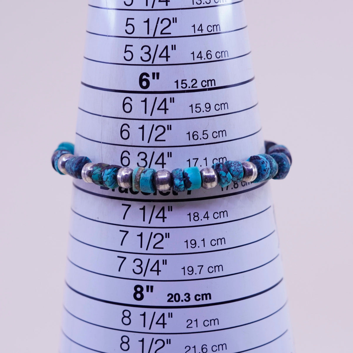7”, Native American Sterling 925 silver heishi bracelet spiderweb turquoise