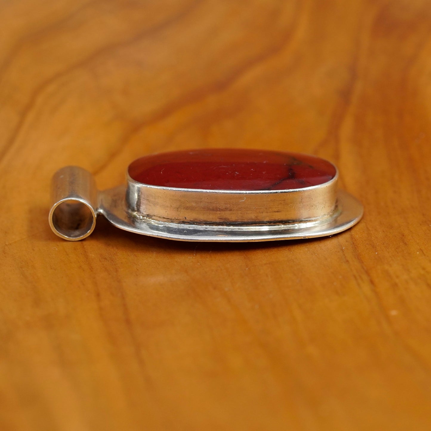 Vintage Sterling 925 silver handmade pendant with red jasper