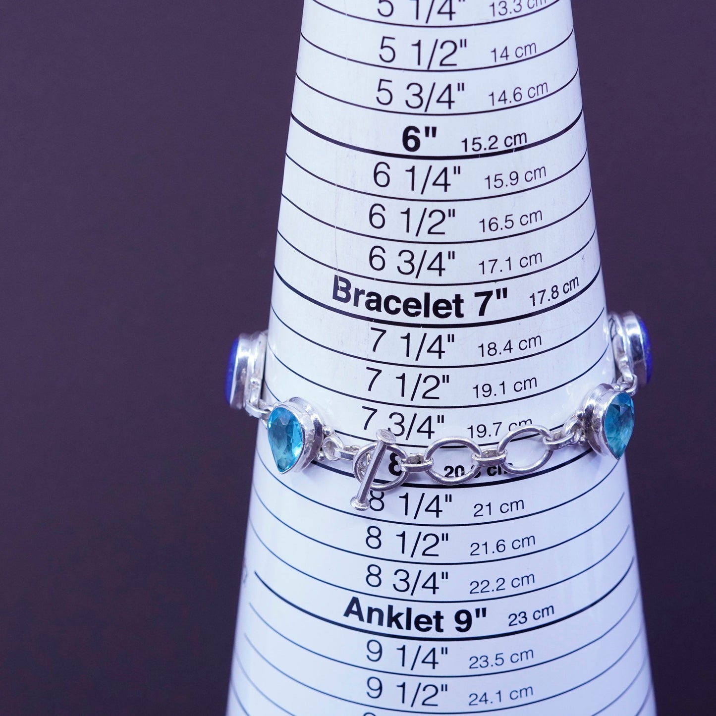7+1”, Sterling 925 silver handmade bracelet with lapis lazuli N teardrop topaz