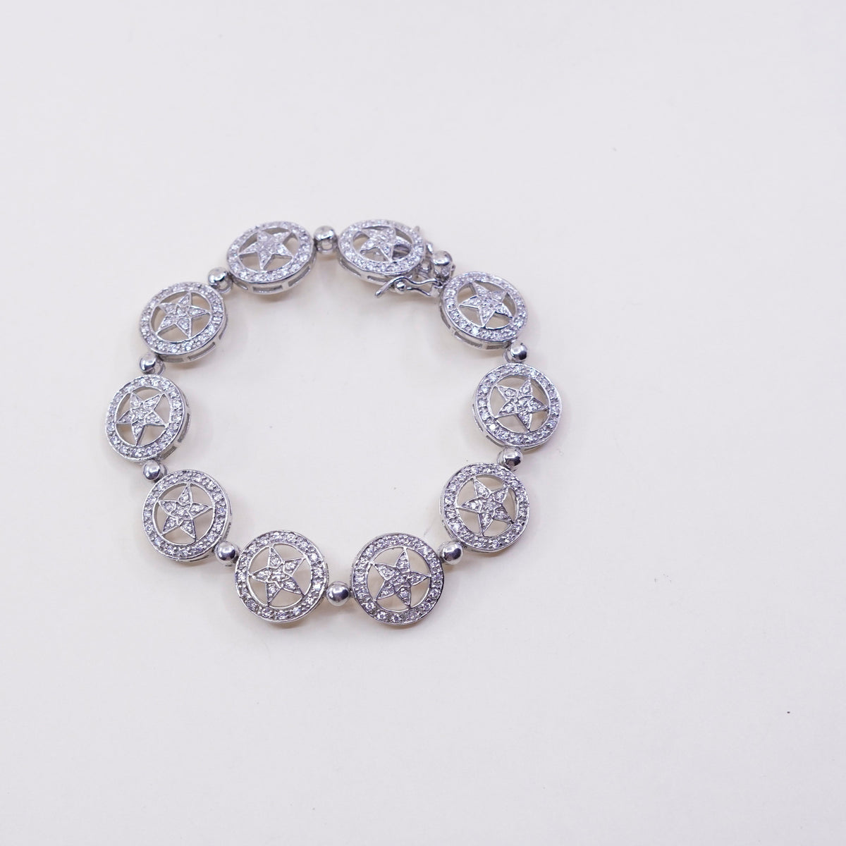 6.5”, sterling silver bracelet, 925 tennis star bracelet with cluster Cz