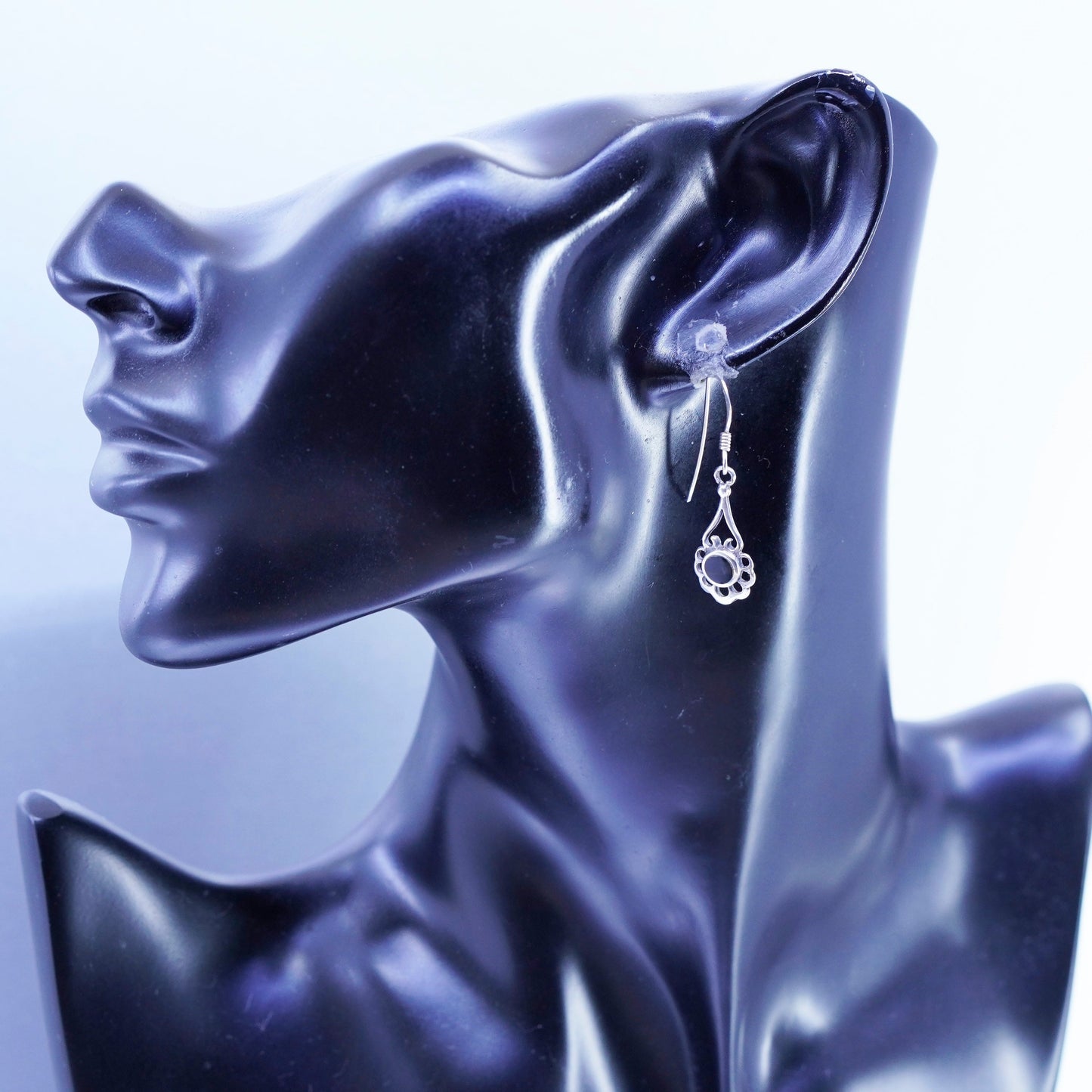 Vintage Sterling 925 silver handmade earrings with black onyx