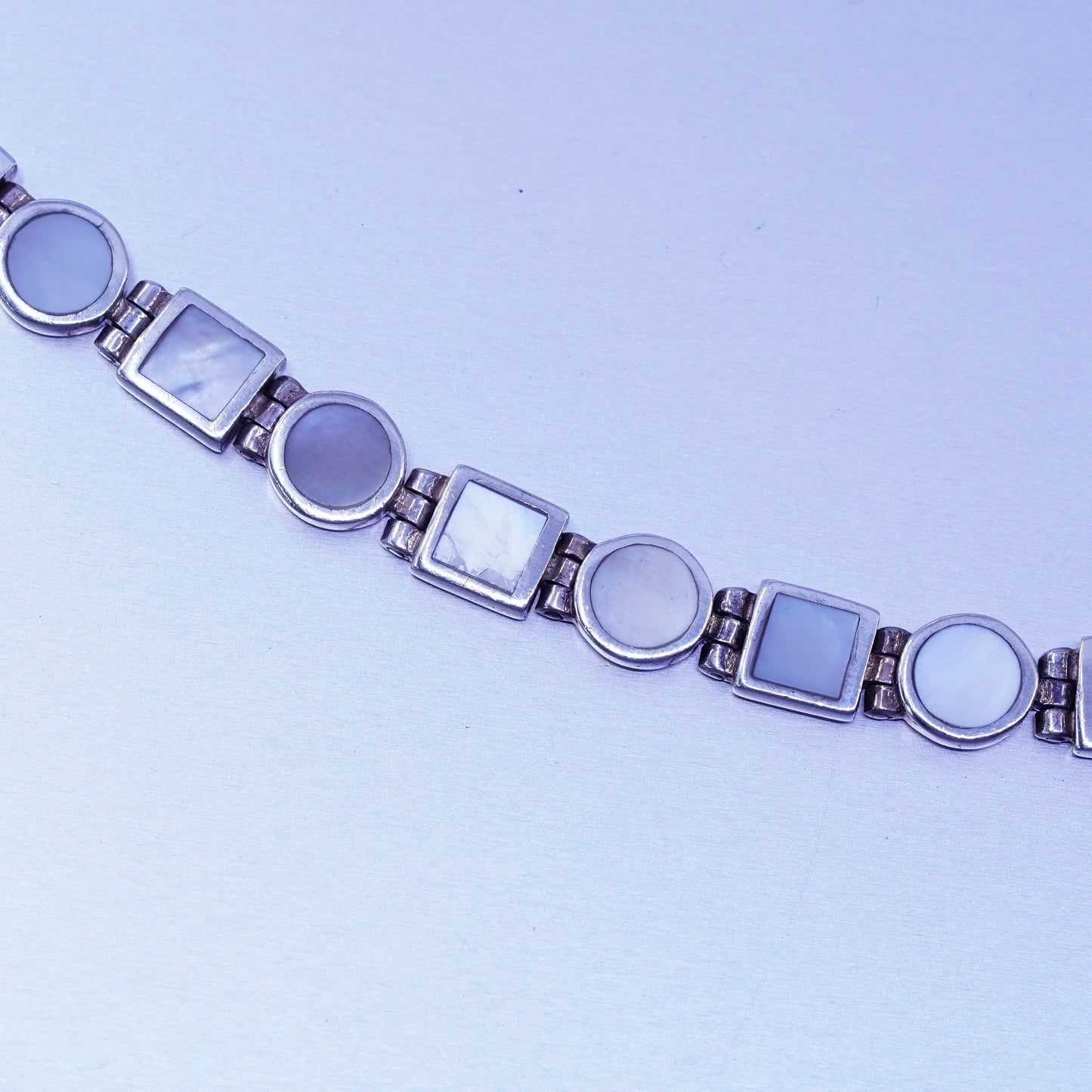 7.5”, Sterling 925 silver handmade tennis bracelet chain with mother of pearl