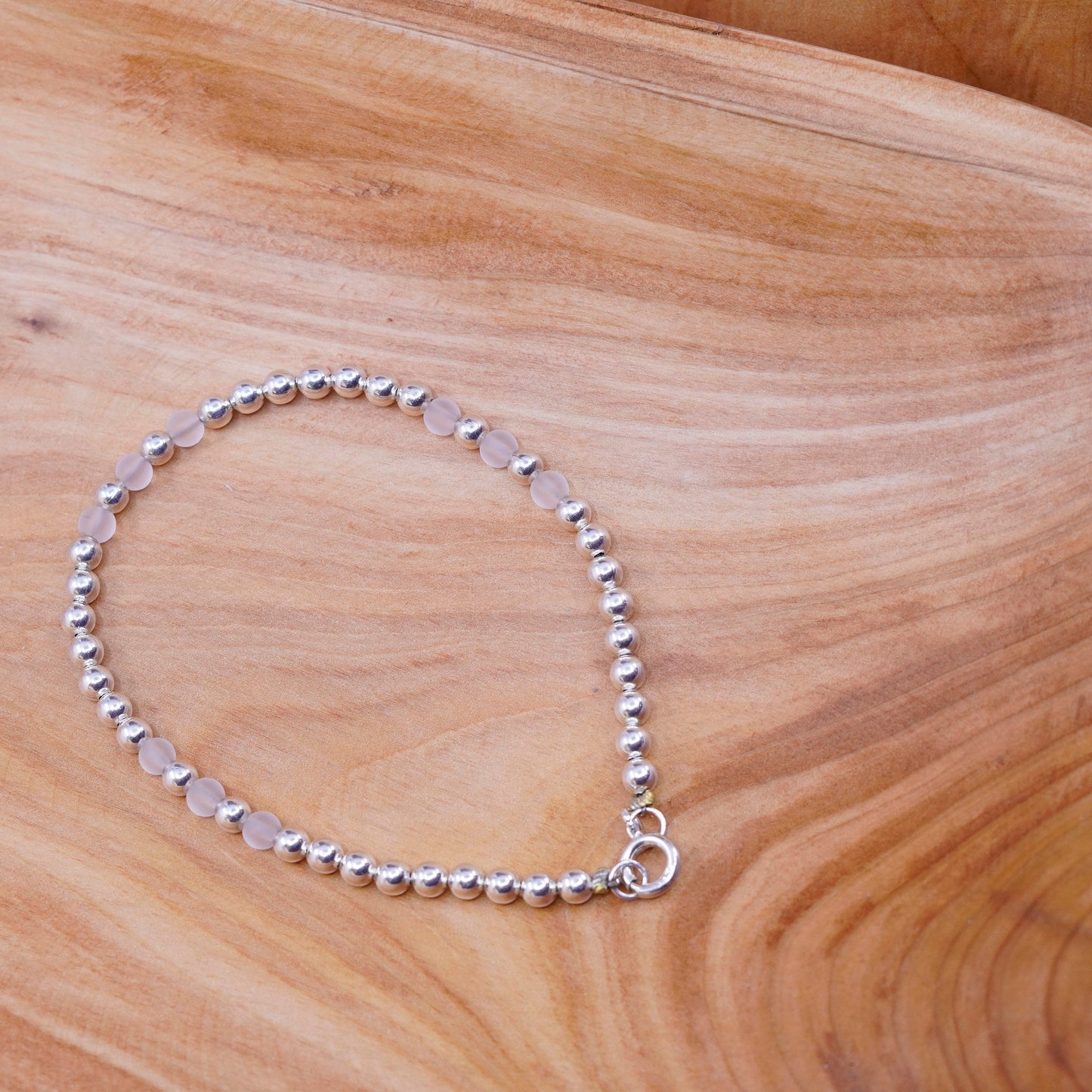 7.5”, Vintage Sterling silver handmade bracelet, 925 beads with crystal