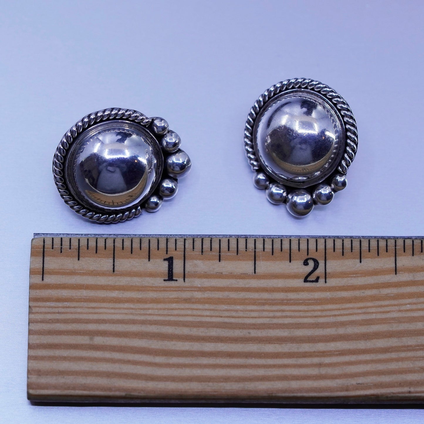Vintage Sterling 925 silver handmade earrings, studs with cable round
