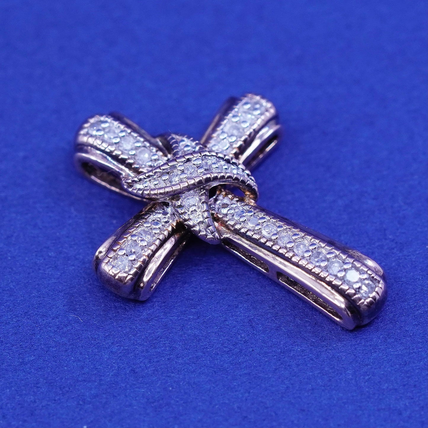 Sun vermeil gold over Sterling silver handmade pedant, 925 cross with diamond