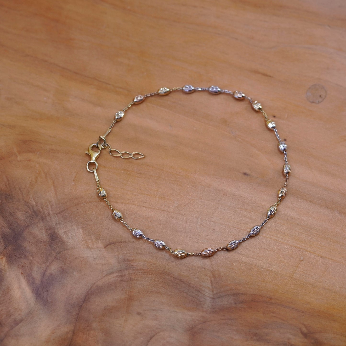 9.25”, two tone Sterling silver bracelet, Italy 925 circle chain beads anklet