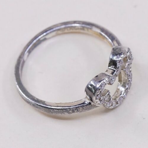 Sz 5, Vtg Sterling Silver Fashion Ring, 925 Silver Mickey Ring W/ Cz