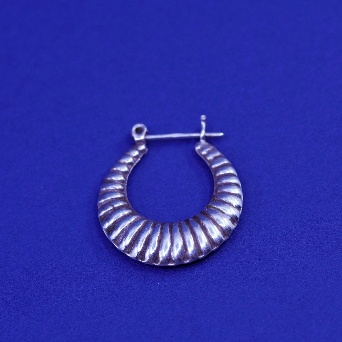 1”, vintage Sterling silver handmade earrings, 925 ribbed hoops