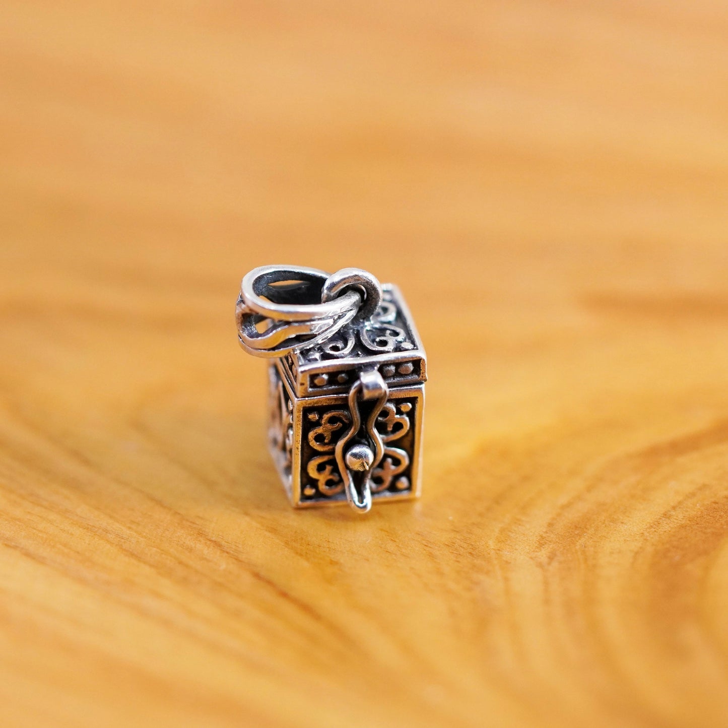 Vintage Sterling silver prayer box pendant, 925 handmade locket charm