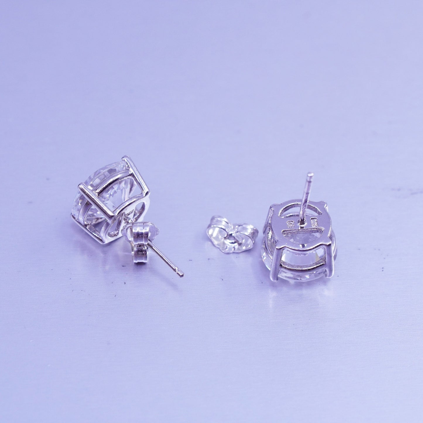 10mm, Vintage Sterling 925 silver earrings, studs with cz inlay