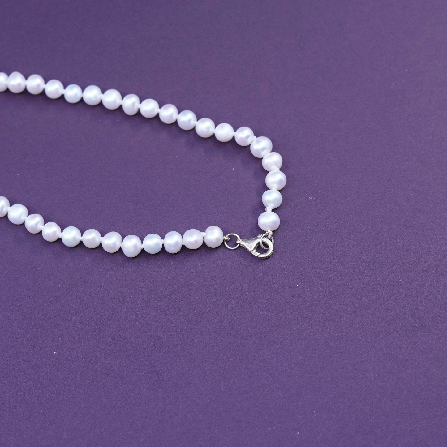 17”, vintage Sterling silver handmade necklace, 925 clasp with 5mm pearl beads