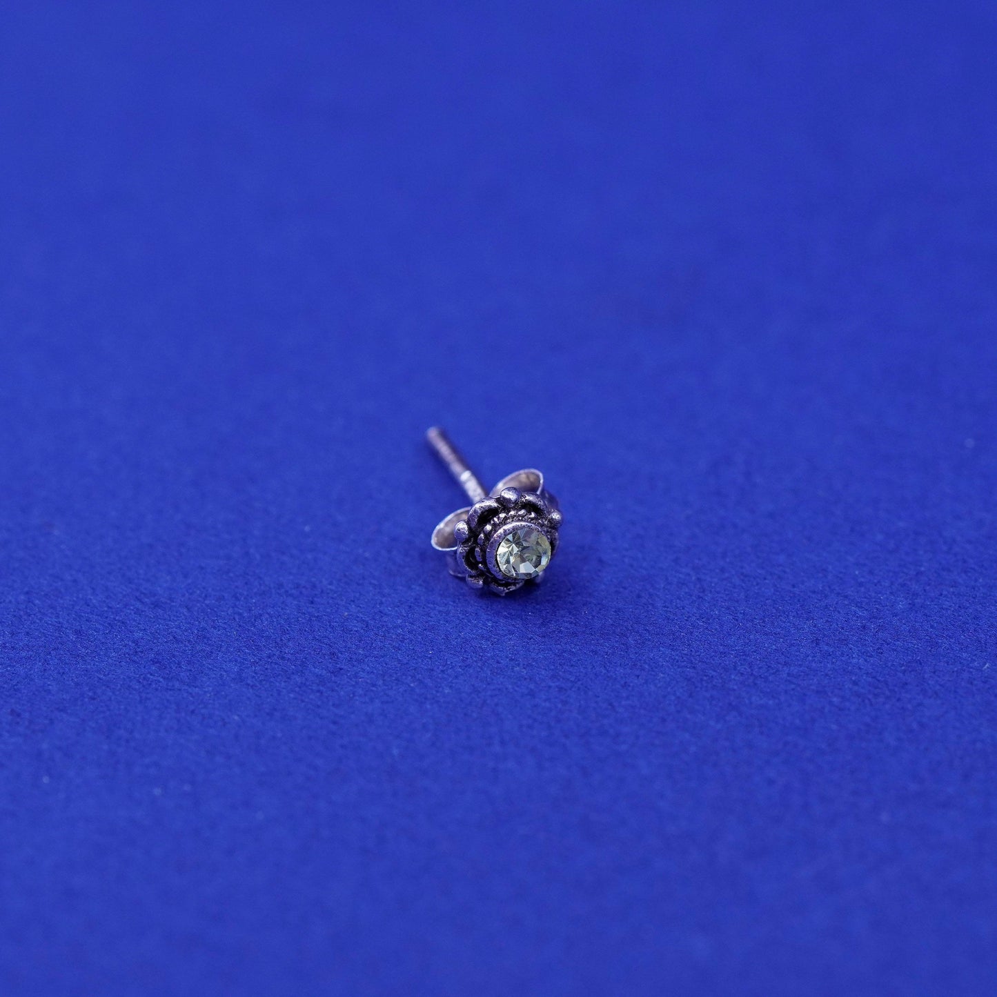 Vintage Sterling silver handmade earrings, 925 flower studs with cz