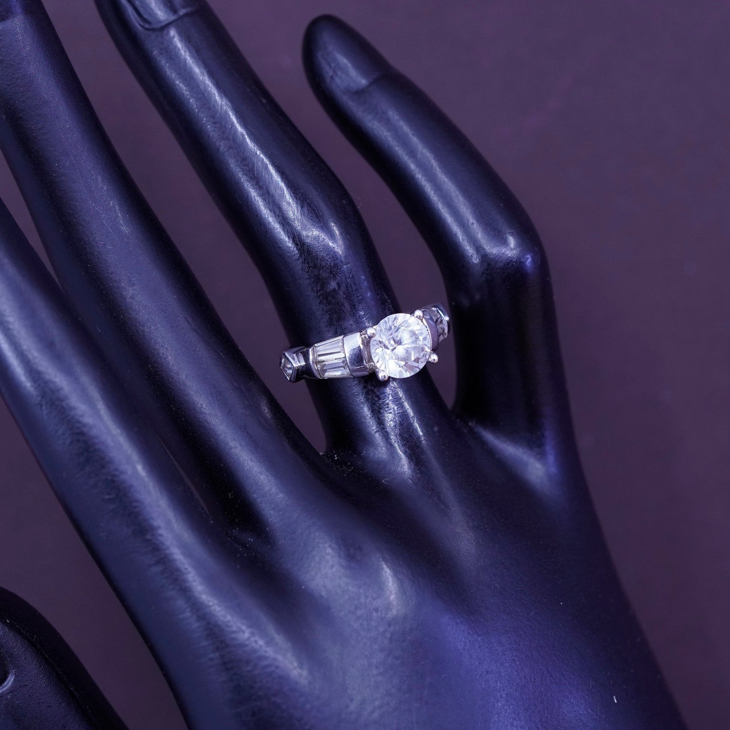 Size 5, vintage Sterling 925 silver anniversary ring with clear cz
