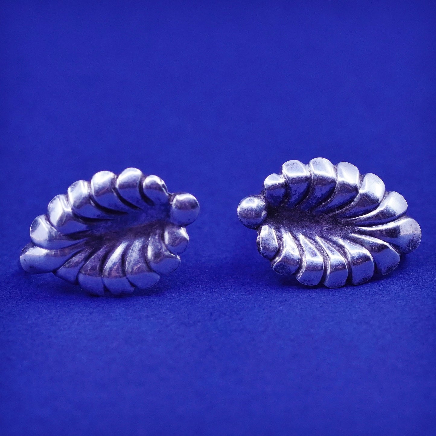 Vintage Sterling silver handmade earrings, 925 screw back leaf