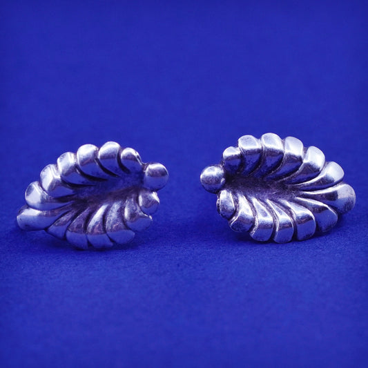 Vintage Sterling silver handmade earrings, 925 screw back leaf
