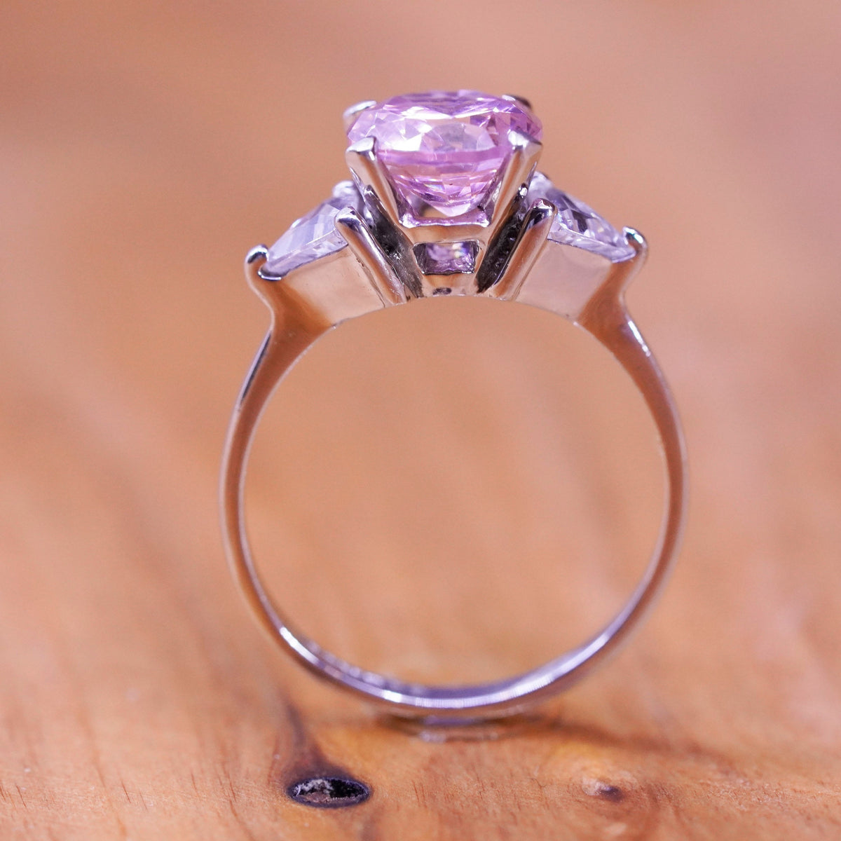 Size 5, vintage Sterling 925 silver ring with pink and clear cz